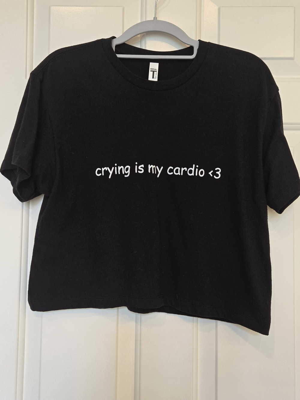 Black Graphic Tee "crying is my cardio <3"